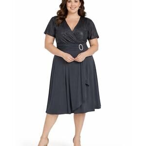 R&M Richards 9109W Size 20W NWT Charcoal Glitter Cocktail Dress Wedding Guest